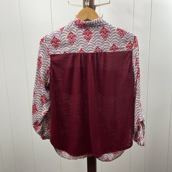 Anthropologie Porridge Purple & Burgundy Patterned Button Up Blouse - Picture 4 of 4